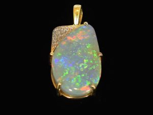 14K Gold Solid Semi-crystal Opal Pendant
