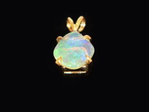 14K Gold Solid Crystal Opal Pendant
