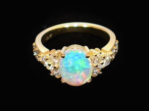14K Gold Ring with Solid Crystal Opal